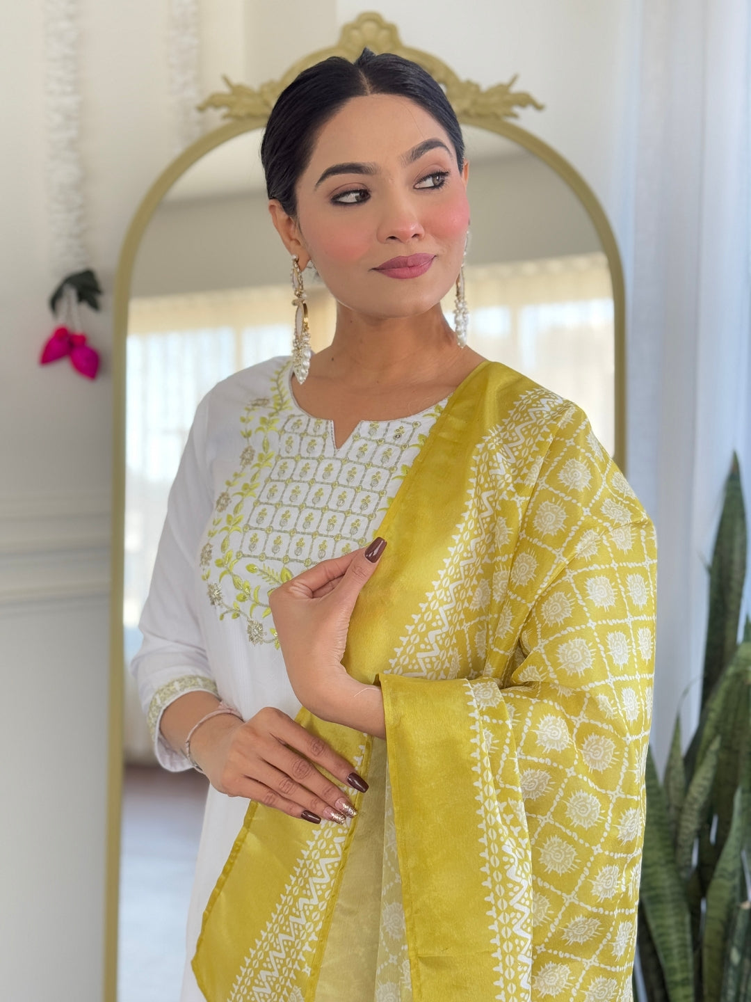 White Grace Viscose Kurta Pant Suit Sets