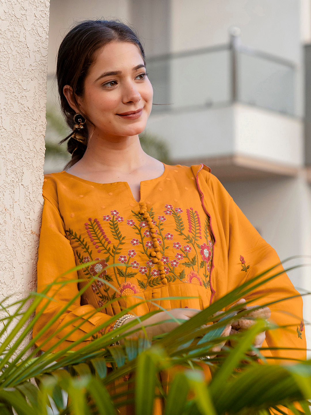 Mustard Blossom Embroidered Suit Sets