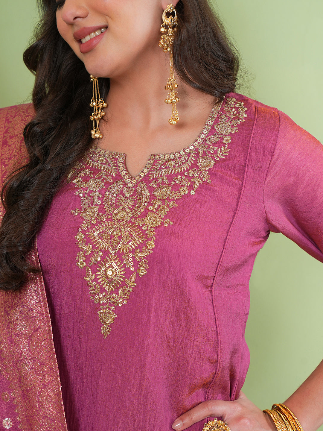 Gajari Pink Silk Embroidered Sharara Suit Set