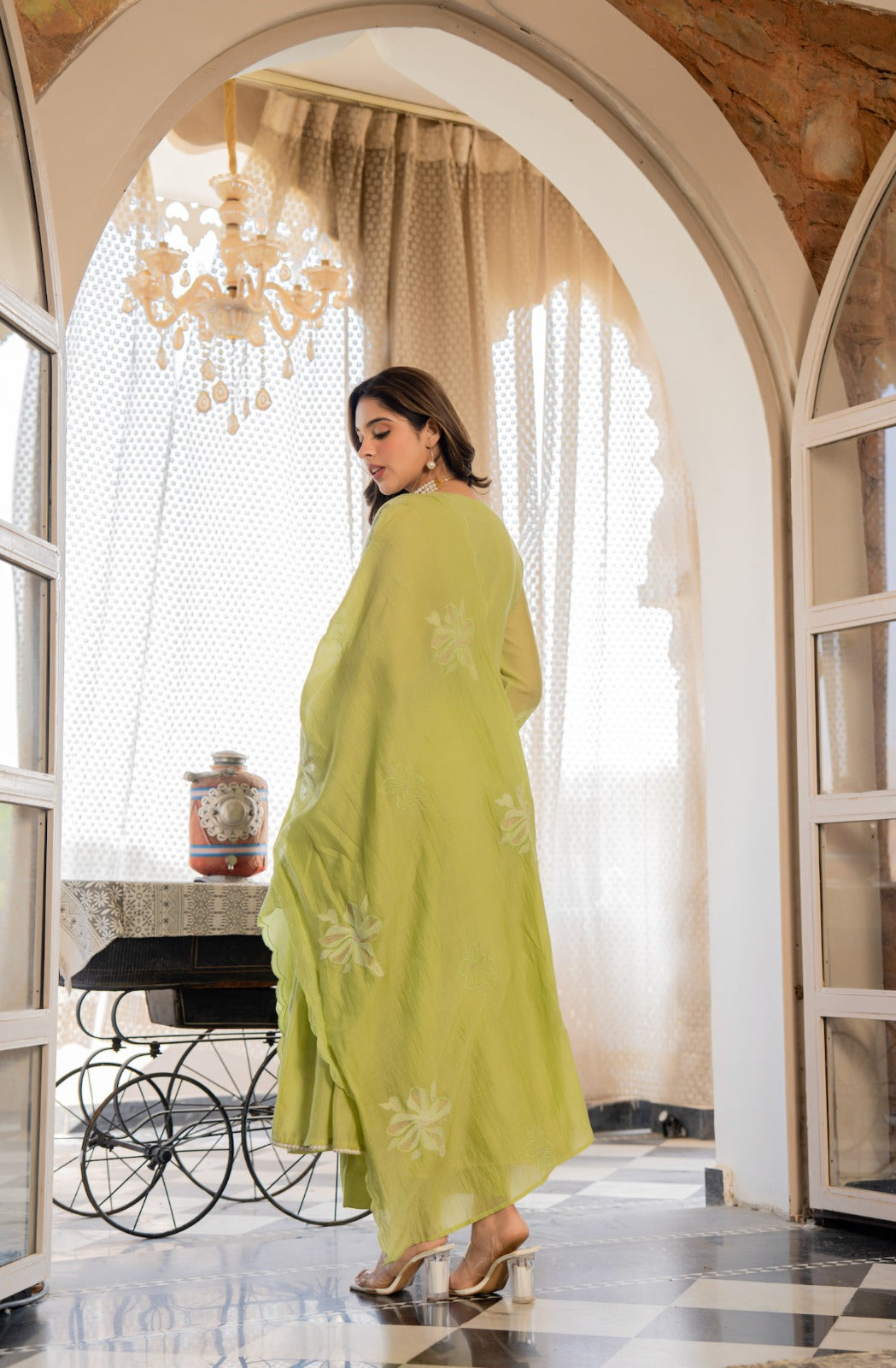 Pista Bloom Embroidered Anarkali Kurta Set