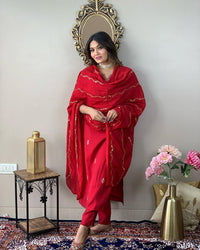 Ruby Red Embroidered Kurta Set