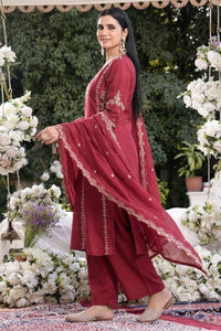 Wine Embroidered Faux Georgette Suit Set