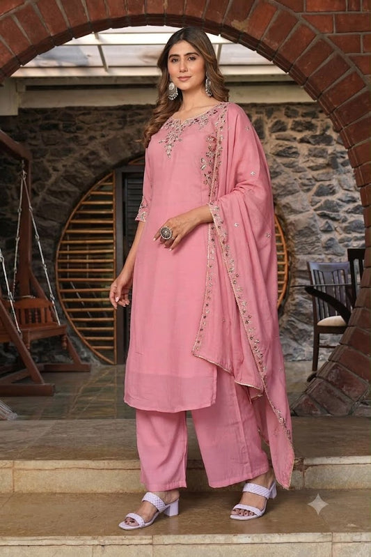 Blush Pink Embroidered Viscose Rayon Suit Set
