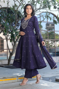 Navy Blue Embroidered Kurta Set with Dupatta