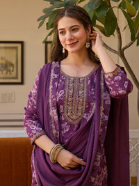 Purple Floral Printed Suit Sets