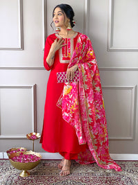 Red Floral Dupatta Kurta Pant Set