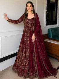 Traditional Maroon Silk Anarkali Suit Set