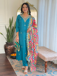 Teal Blue Embroidered Kurta Pant