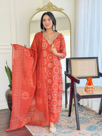 Rust Orange Geometric Salwar Suit Set
