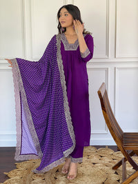 Royal Purple Embroidered Kurta Set