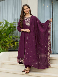Noorika Plum Embroidered Anarkali Kurta Set