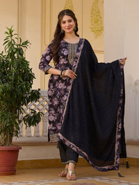 Black Floral Printed Suit Sets