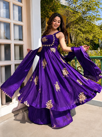 Purple Embroidered Anarkali Suit Set
