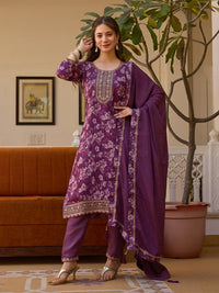 Purple Floral Printed Suit Sets