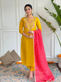 Mustard Yellow Embroidered Kurta Set