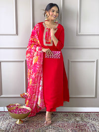 Red Floral Dupatta Kurta Pant Set