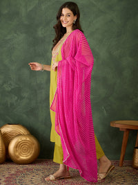 Lime Green Embroidered Chanderi Suit Sets
