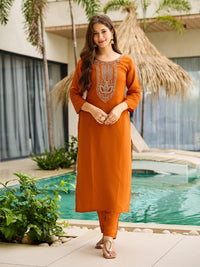 Sunset Aura Orange Viscose Silk Suit Sets