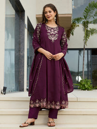 Noorika Plum Embroidered Anarkali Kurta Set