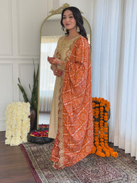 Beige Silk Blend Kurta Pant Set
