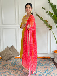 Mustard Yellow Embroidered Kurta Set