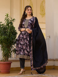 Black Floral Printed Suit Sets