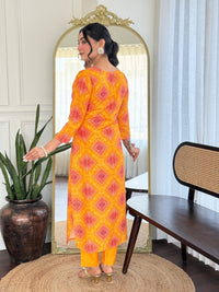 Orange Bandhani Print Straight Salwar Suit Set