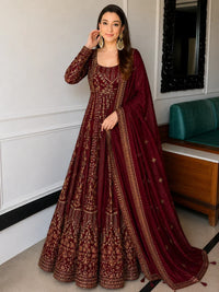 Traditional Maroon Silk Anarkali Suit Set