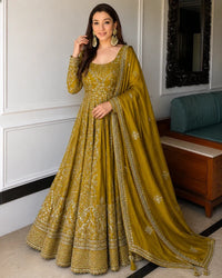 Mustard Embroidered Anarkali Suit Set
