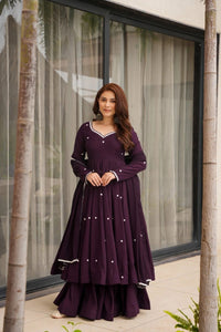 Wine Purple Rayon Anarkali Suit Set