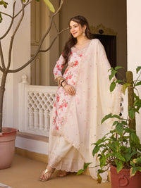Off-White Floral Print Kurta Sharara Set