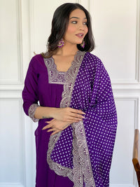 Royal Purple Embroidered Kurta Set