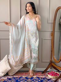 Elegant Pista Floral Printed Kurta Set
