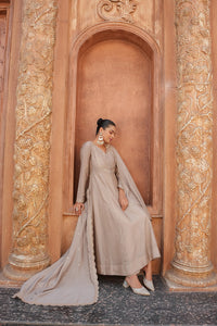 Beige Embroidered Vichitra Silk Anarkali Suit Set