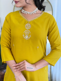 Mustard Yellow Embroidered Kurta Pant Set