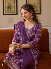 Purple Floral Printed Suit Sets