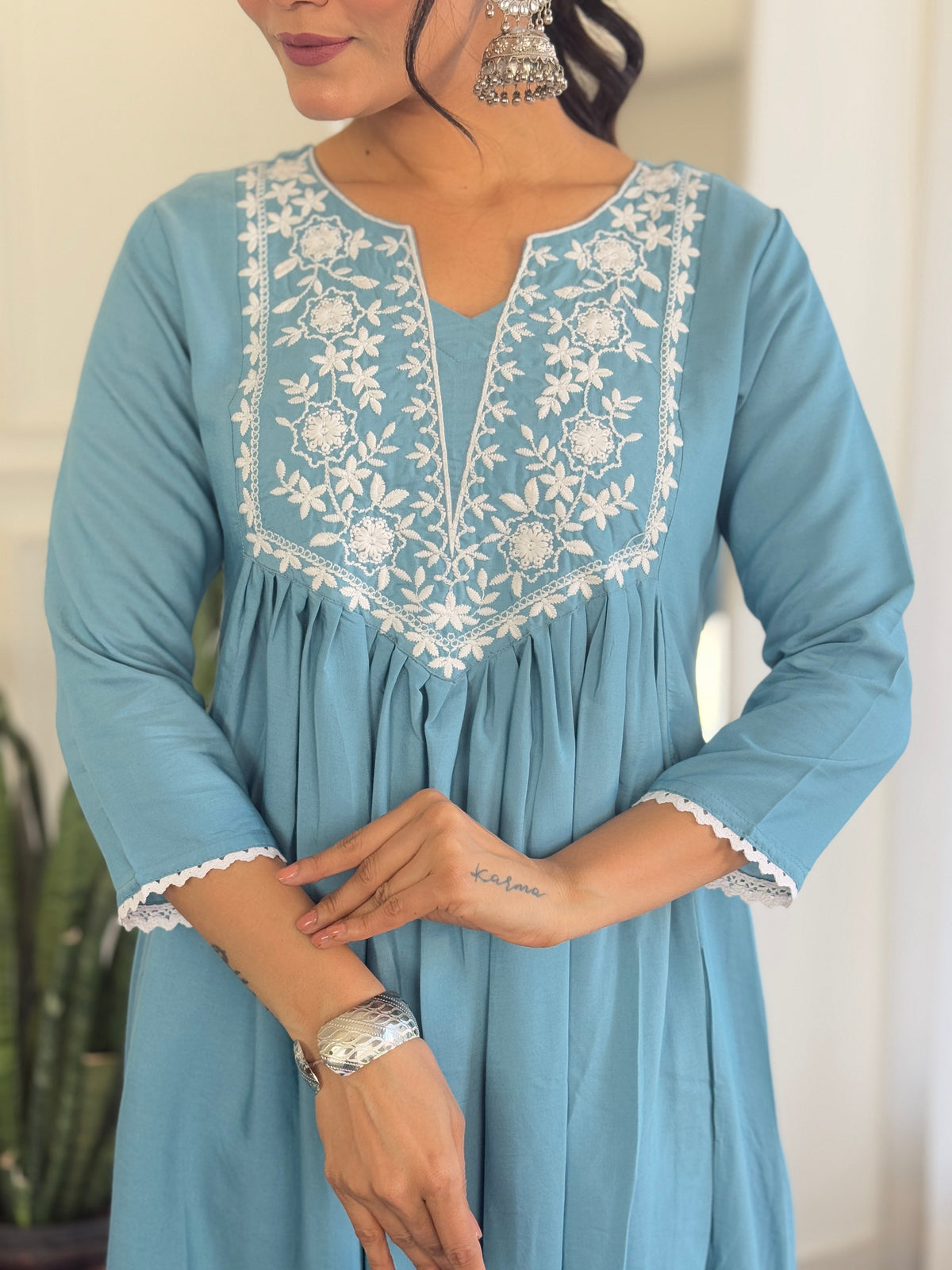Sky Whisper Vichitra Anarkali Kurta Pant Set