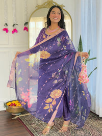 Purple Bloom Floral Kurta Pant Dupatta Set