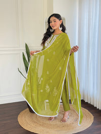 Olive Green Floral Embroidered Kurta Pant
