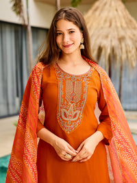 Sunset Aura Orange Viscose Silk Suit Sets