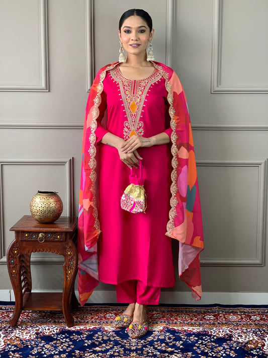 Pink Embroidered Kurta Set