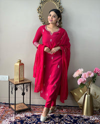 Ruby Red Embroidered Kurta Set