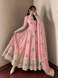 Baby Pink Silk Embroidered Anarkali Gown