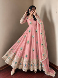 Baby Pink Silk Embroidered Anarkali Gown