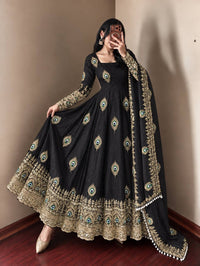 Black Silk Embroidered Anarkali Gown