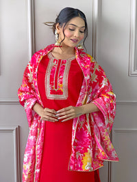 Red Floral Dupatta Kurta Pant Set