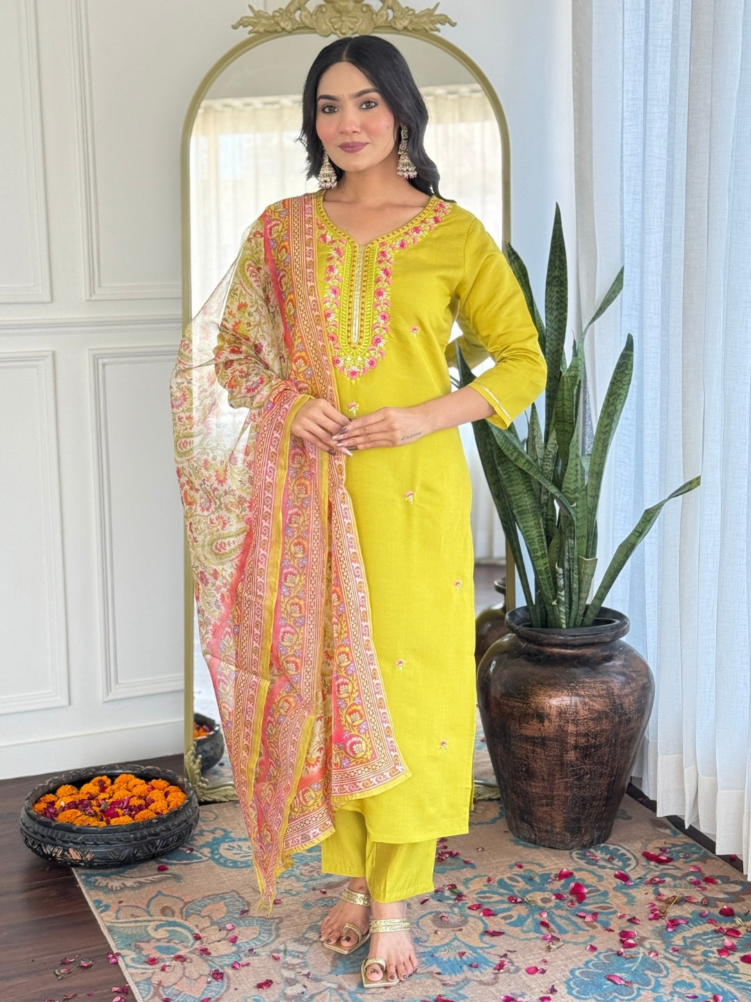 Golden Glow Viscose Silk Kurta Suit Sets