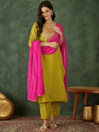 Lime Green Embroidered Chanderi Suit Sets