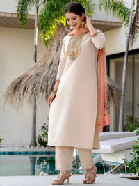 Cream Silk Embroidered Suit Sets