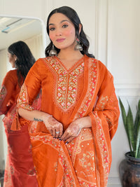 Orange Heritage Embroidered Kurta Pant Set